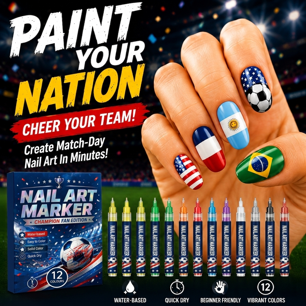 12 Colors Fan Nail Art Pens | Water Based Quick Dry Flag Marker for Soccer Supporters Match Day DIY Nail Decor