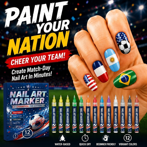 12 Colors Fan Nail Art Pens | Water Based Quick Dry Flag Marker for Soccer Supporters Match Day DIY Nail Decor