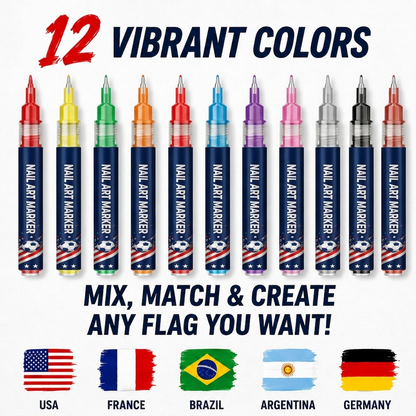 12 Colors Fan Nail Art Pens | Water Based Quick Dry Flag Marker for Soccer Supporters Match Day DIY Nail Decor