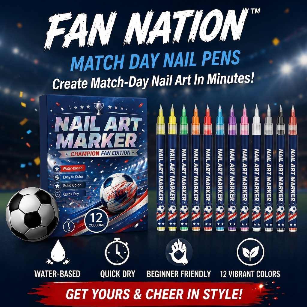 12 Colors Fan Nail Art Pens | Water Based Quick Dry Flag Marker for Soccer Supporters Match Day DIY Nail Decor