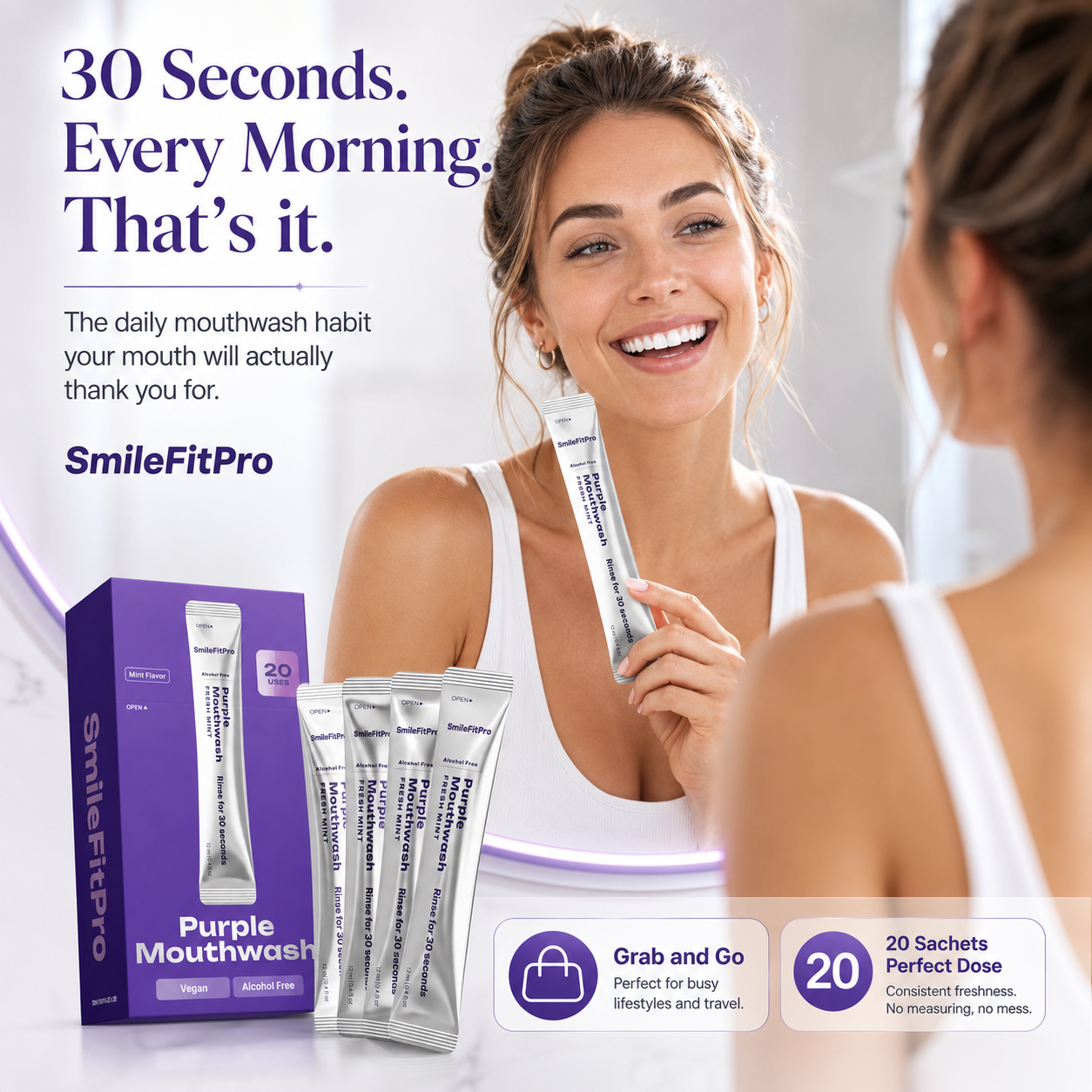 Purple Mouthwash - Sachets 10 Pack - Peroxide-Free - Alcohol Free - Vegan Mint